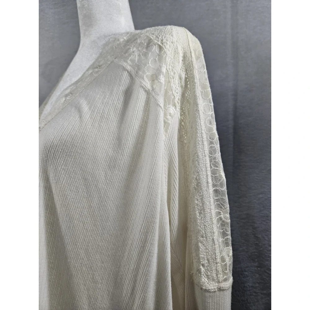 Free People Womens Small Top Ivory‎ Lace Sheer Crochet V-Neck Angel Food Boho